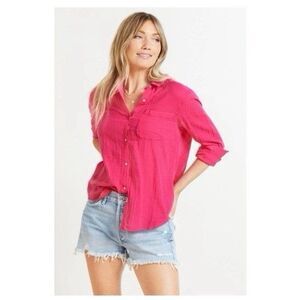 Rails Ellis Shirt Women’s Size M Hibiscus Pink Long Sleeve Organic Cotton